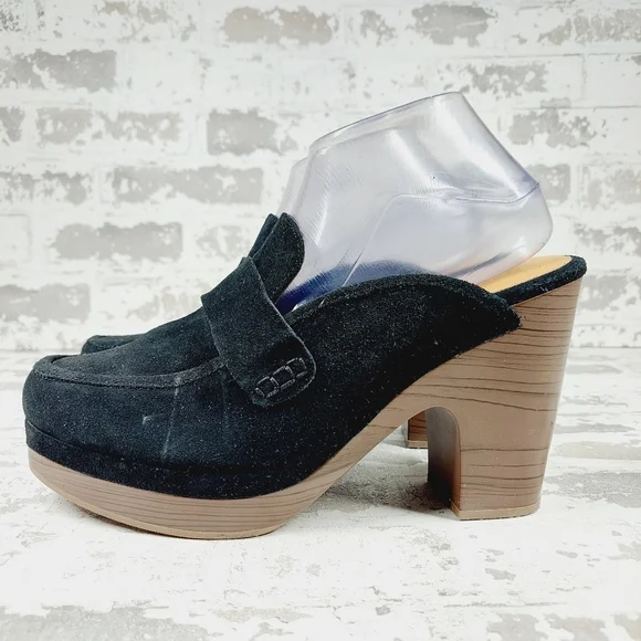 New Splendid Vina Black Suede Platform Slip On Clogs E101 - Picture 1 of 13